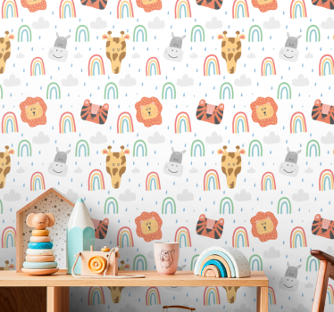 Papel de parede infantil Animais fofos e arco-íris - TenStickers