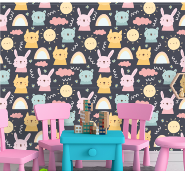 papel de parede criança Animais pastel e arco-íris - TenStickers