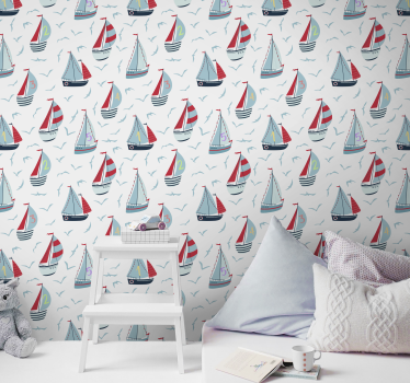 papel de parede criança Barcos à beira-mar com números - TenStickers