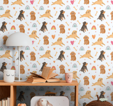 papel de parede criança cão fofo e padrão de arco-íris - TenStickers