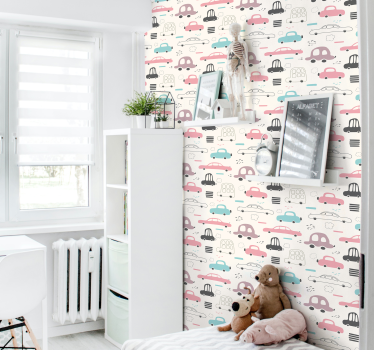 papel de parede criança Carros rosa infantil - TenStickers