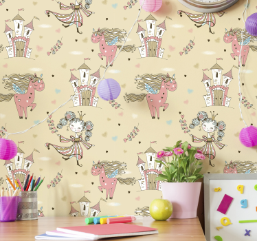 papel de parede criança Castelo de unicórnio e princesa - TenStickers