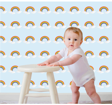 papel de parede criança Colorido belo arco-íris e nuvens - TenStickers