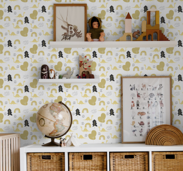 papel de parede criança Dinossauros amarelos estilo nórdico - TenStickers