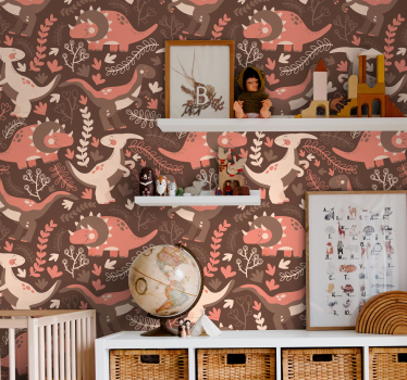 Papel de parede infantil Dinossauros e folhas - TenStickers