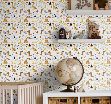 papel de parede criança Dinossauros e padrão de vulcão para crian - TenStickers