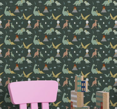 papel de parede criança Dinossauros, palmas e vulcões - TenStickers
