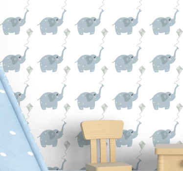 papel de parede criança Elefantes cinzentos fofos com pipas - TenStickers
