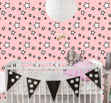 Papel de parede infantil Estrelas brancas fundo rosa - TenStickers