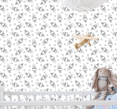 papel de parede criança Foguetes e silhueta de estrelas - TenStickers