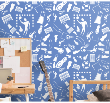 papel de parede criança Futebol azul e branco - TenStickers
