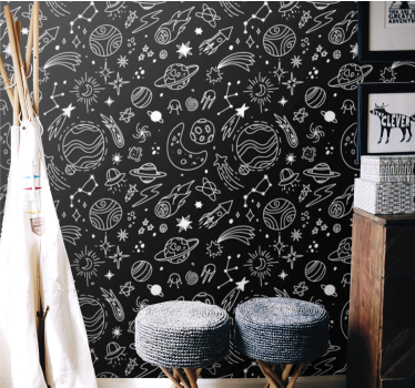 papel de parede criança Ilustrações cósmicas em preto e branco - TenStickers