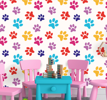 Papel de parede infantil de patas de cão coloridas - TenStickers