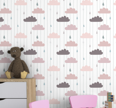 papel de parede criança Nuvens rosa e gotas de chuva - TenStickers