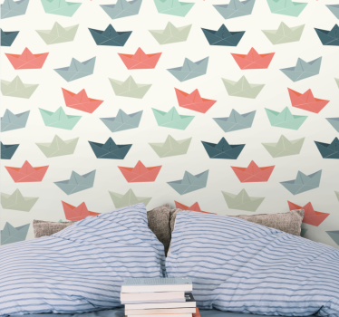 papel de parede criança Padrão de barco de papel - TenStickers
