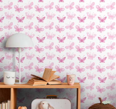 papel de parede criança Padrão de borboleta com silhueta rosa - TenStickers