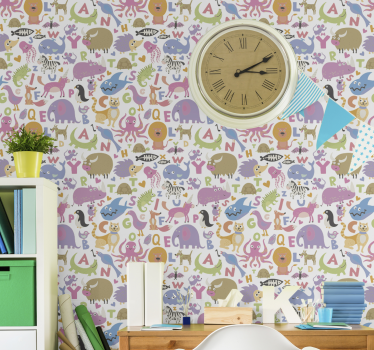 papel de parede criança Papel de parede colorido do alfabeto anim - TenStickers