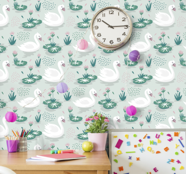 papel de parede criança Papel de parede de cisnes e nenúfar - TenStickers