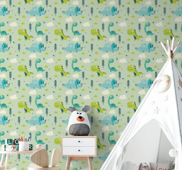 papel de parede criança Papel de parede de dinossauro de berçário - TenStickers