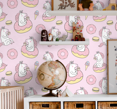 papel de parede criança Papel de parede de unicórnio rosa - TenStickers