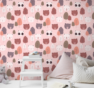 papel de parede criança Papel de parede infantil com panda e plan - TenStickers