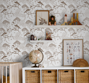 papel de parede criança Pássaros cinza e marrons - TenStickers