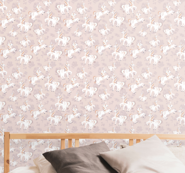papel de parede criança Unicórnio rosa e alto com flores - TenStickers
