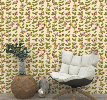Papel de parede de natureza folhas e borboletas - TenStickers