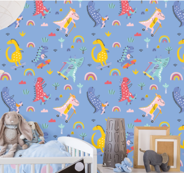Papel de parede dinossauros dinossauros patinando - TenStickers