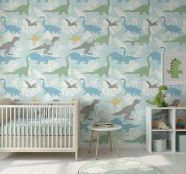 Papel de parede dinossauros em padrão pastel - TenStickers