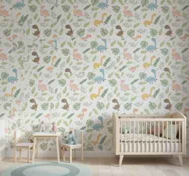 Papel de parede dinossauros floresta pastel com dinossauros - TenStickers