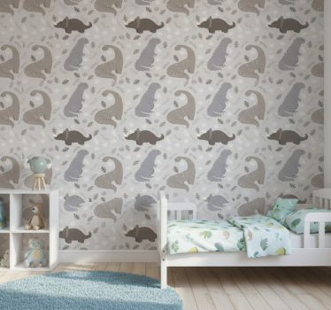 Papel de parede dinossauros padrão cinza - TenStickers