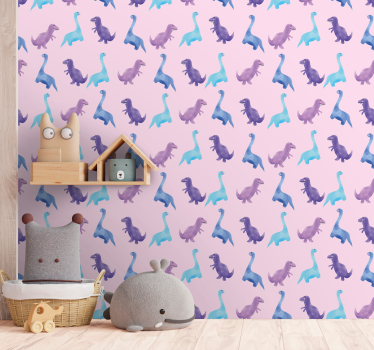 Papel de parede dinossauros padrão de enfermeira rosa - TenStickers