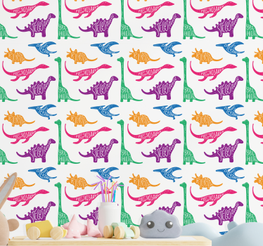 Papel de parede dinossauros padrão de esboço de dinossauro - TenStickers