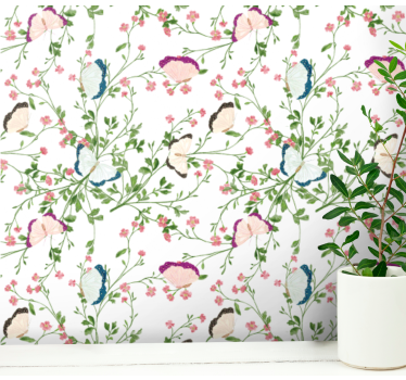 papel de parede floral borboleta botânica - TenStickers