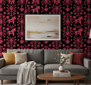 Papel de parede floral com ilustração de cavalo folclórico - TenStickers