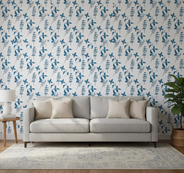 Papel de parede floral com padrão de flores azuis - TenStickers