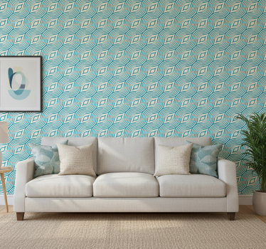 Papel de parede floral com padrão de linhas azuis - TenStickers
