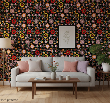 Papel de parede floral com padrões folclóricos poloneses - TenStickers