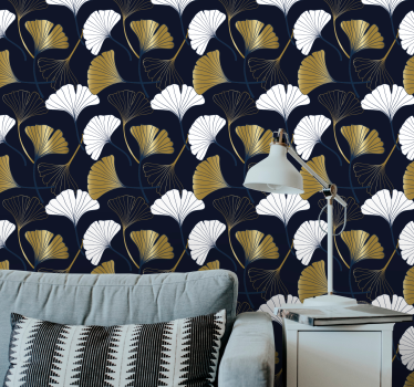 papel de parede floral composição da folha de ginkgo - TenStickers