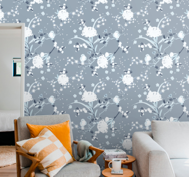 papel de parede quarto de casal flores delicadas e cinzentas - TenStickers