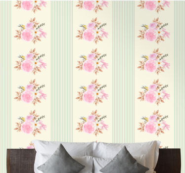 papel de parede floral design de listras florais - TenStickers