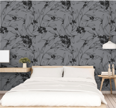 papel de parede quarto de casal destaques botânicos cinzas - TenStickers