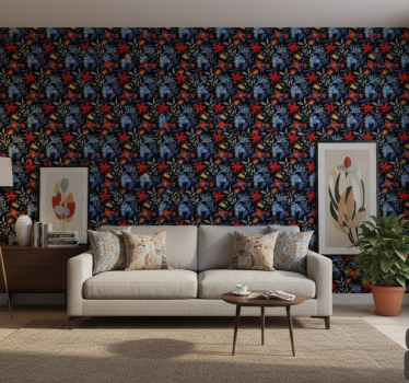 Papel de parede floral estampa 'tricot' preto - TenStickers