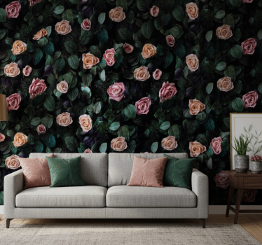 Papel de parede floral flores vermelhas - TenStickers
