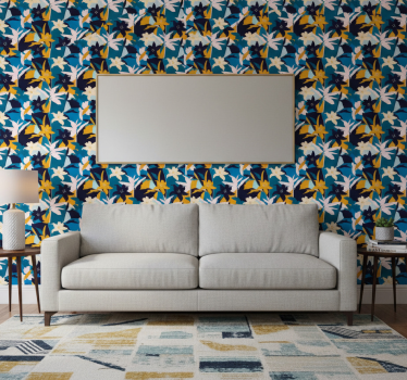 Papel de parede floral lírios brancos sobre fundo azul - TenStickers