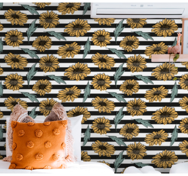 papel de parede floral listras de girassol - TenStickers