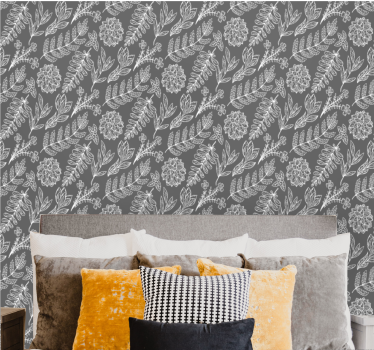 papel de parede floral motivo cinza elegante - TenStickers