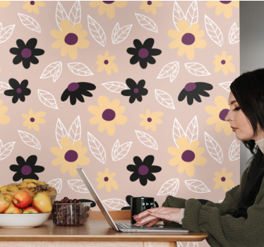 papel de parede floral motivo floral simplista - TenStickers