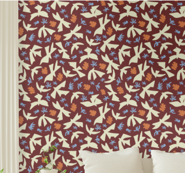 papel de parede floral motivos naturais estilizados - TenStickers